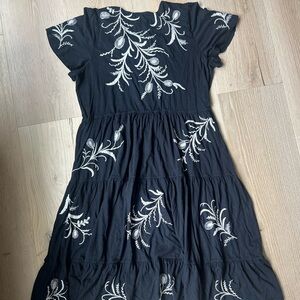 Black Dress with White Embroidery
